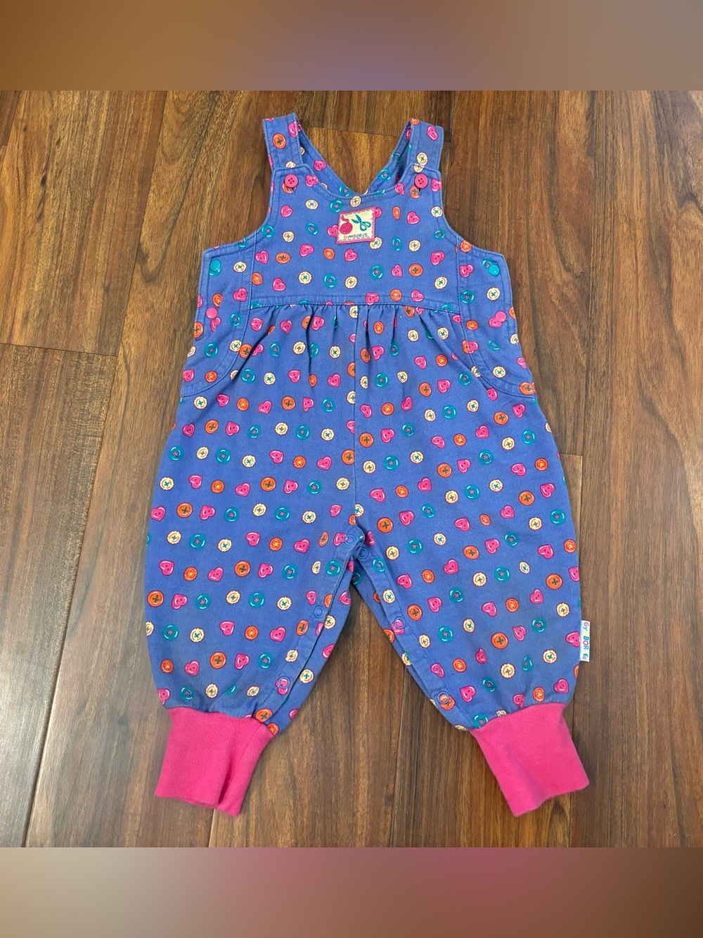Gymboree Vintage Blue/Purple Sewing Buttons Overall Jumpsuit and Matching Hat